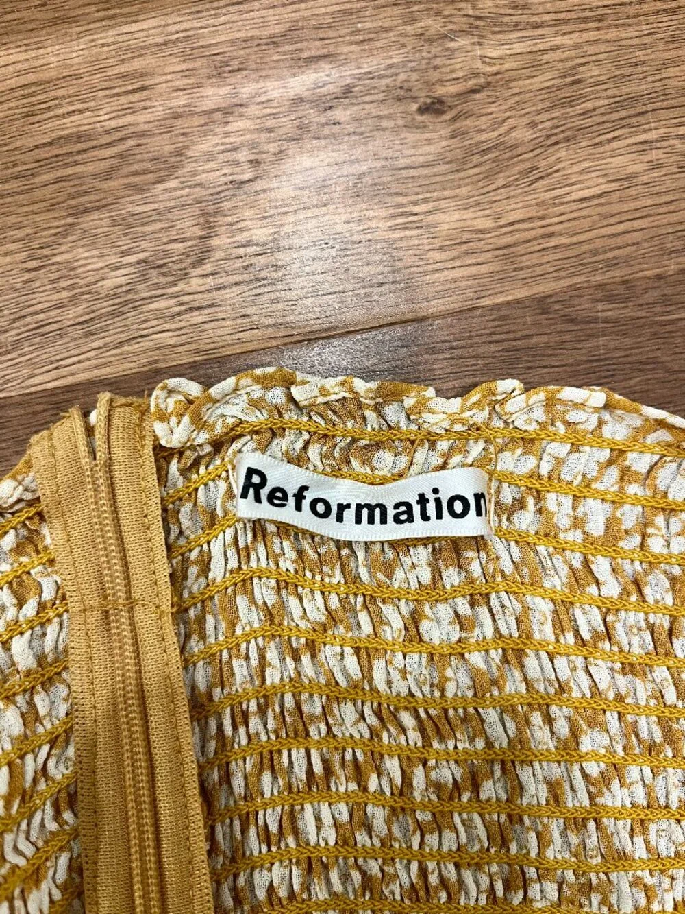 Reformation Floral Puff Sleeve Square Neck Top Size 12 Yellow White